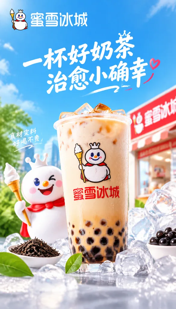 Concept key visual poster for a milk tea brand featuring its cup and brand colors