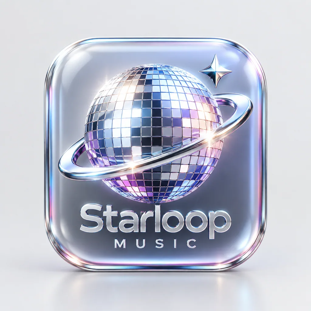 Glossy rounded-square 3D app icon covered in disco-ball mirror tiles