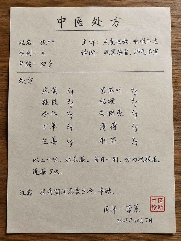 Handwritten doctor's prescription note listing medicines on paper