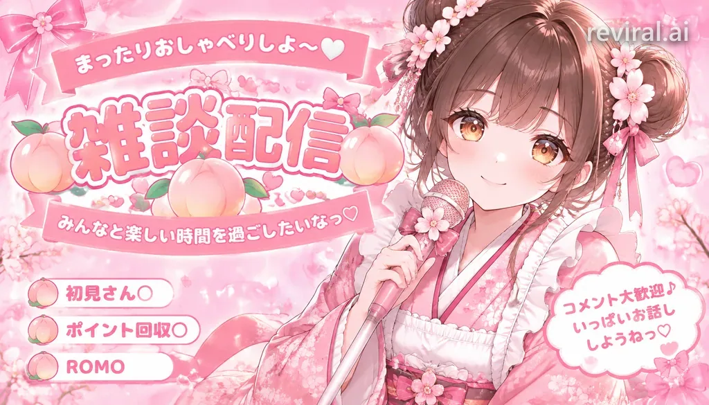 Pink anime thumbnail of a girl in a kimono maid outfit holding a flower microphone