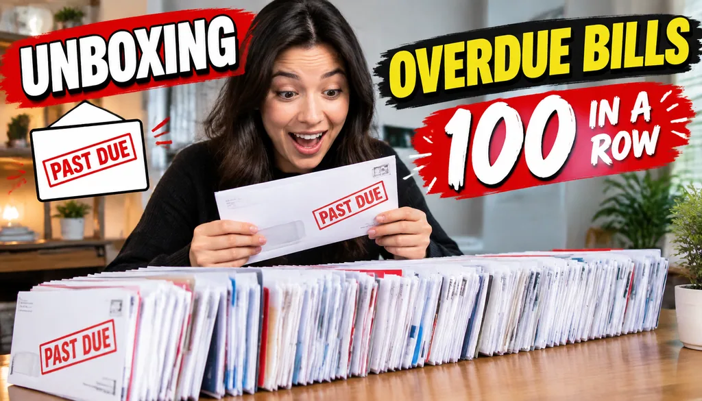 Video thumbnail of a stunned person opening a huge pile of overdue bills