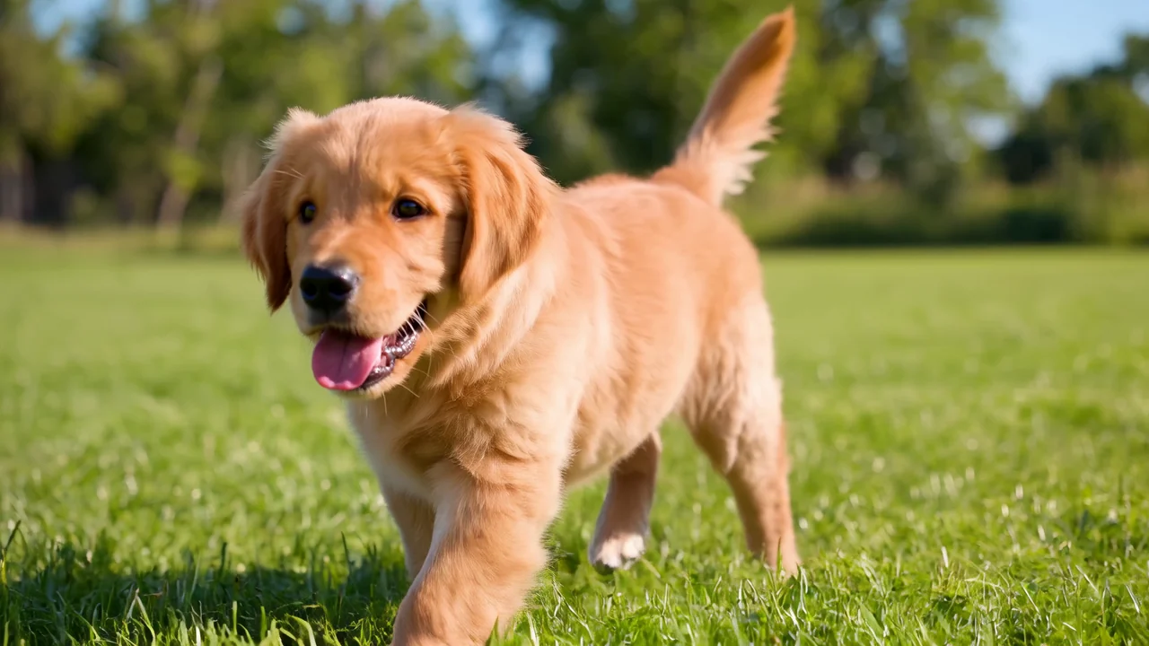 Golden retriever puppy running on sunny grass, a Wan 3.0 Prime frame from our AI video models list